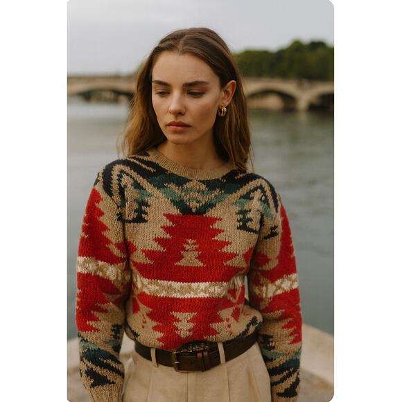 VINTAGE Wool Ralph Lauren Women’s Southwest Aztec Navajo Sweater Hand-Knit Small - Picture 1 of 6